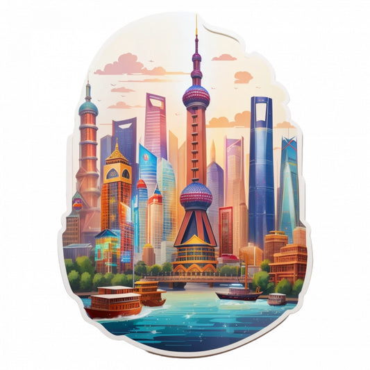 Set 2 bucati, Sticker decorativ, Orasul Shanghai, Rezistent la apa, NO5901, 16 cm, Multicolor