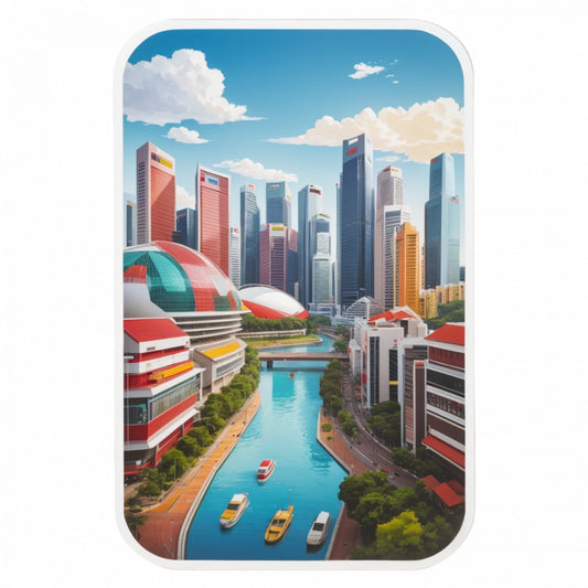 Set 2 bucati, Sticker decorativ, Orasul Singapore canale, Rezistent la apa, NO5935, 16 cm, Multicolor