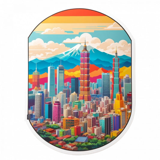 Set 2 bucati, Sticker decorativ, Orasul Taipei, Rezistent la apa, NO5974, 16 cm, Multicolor