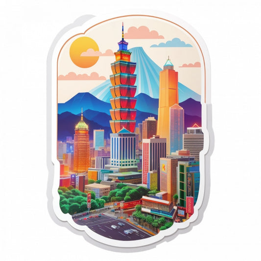 Set 2 bucati, Sticker decorativ, Orasul Taipei, Rezistent la apa, NO5977, 16 cm, Multicolor