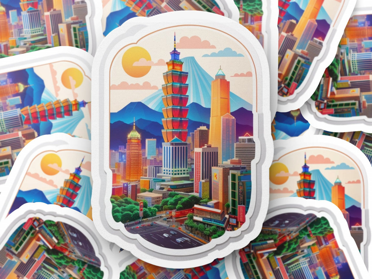 Set 2 bucati, Sticker decorativ, Orasul Taipei, Rezistent la apa, NO5977, 16 cm, Multicolor