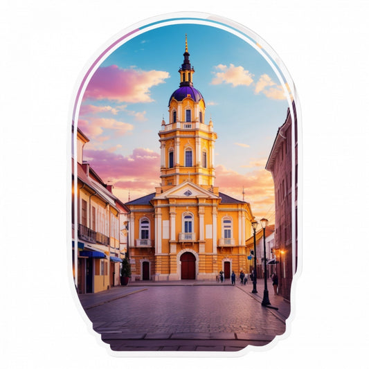 Set 2 bucati, Sticker decorativ, Orasul Timisoara catedrala, Rezistent la apa, NO6002, 16 cm, Multicolor