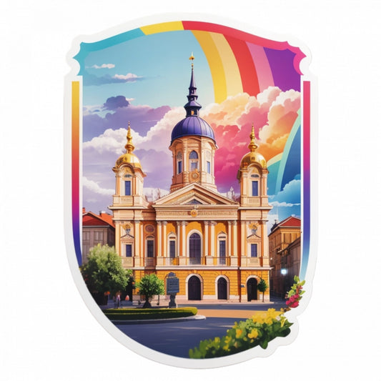 Set 2 bucati, Sticker decorativ, Orasul Timisoara, Rezistent la apa, NO6003, 16 cm, Multicolor