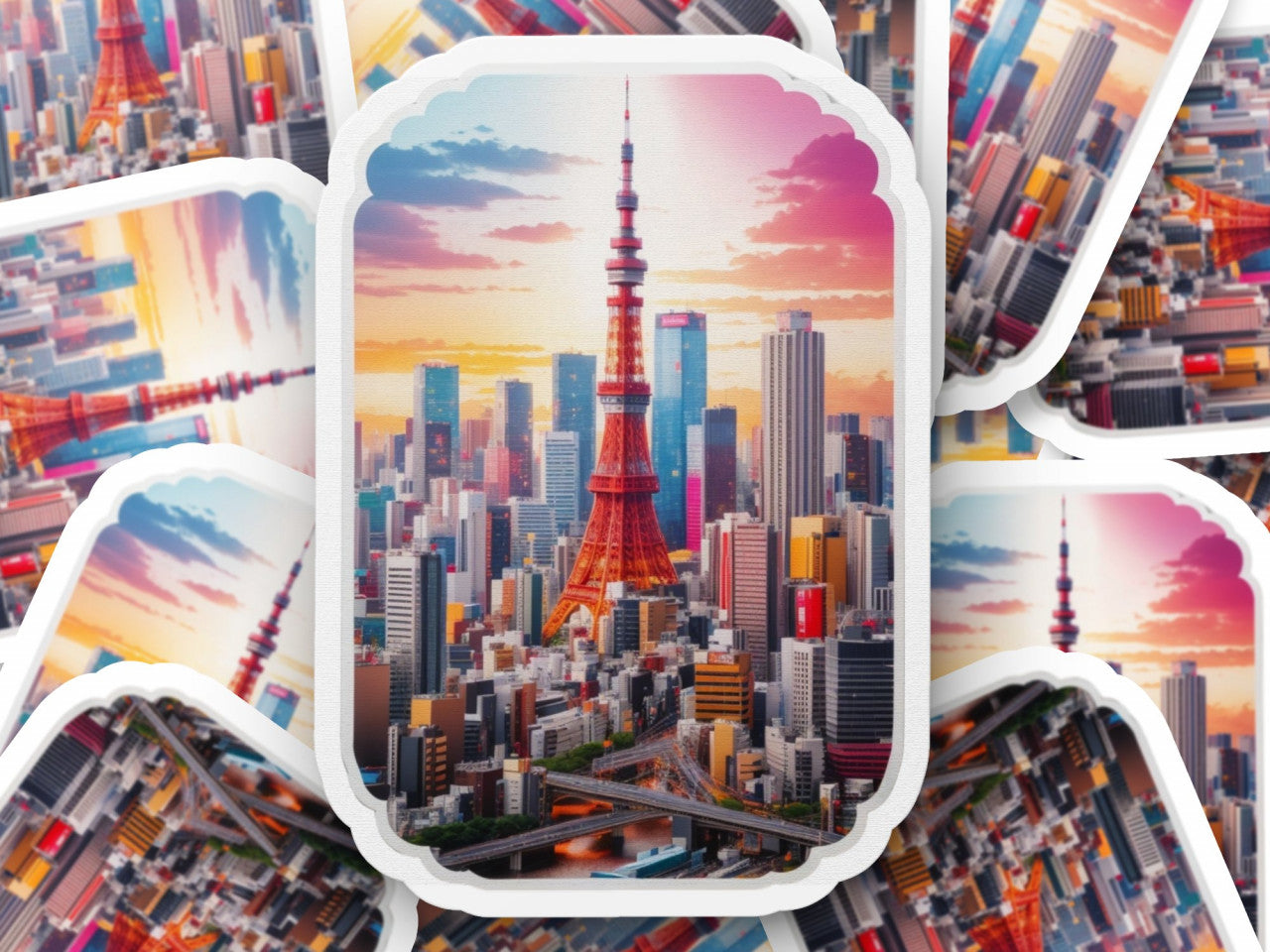 Set 2 bucati, Sticker decorativ, Orasul Tokyo, Rezistent la apa, NO6007, 16 cm, Multicolor
