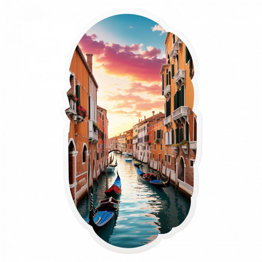 Set 2 bucati, Sticker decorativ, Orasul Venetia apus, Rezistent la apa, NO6043, 16 cm, Multicolor