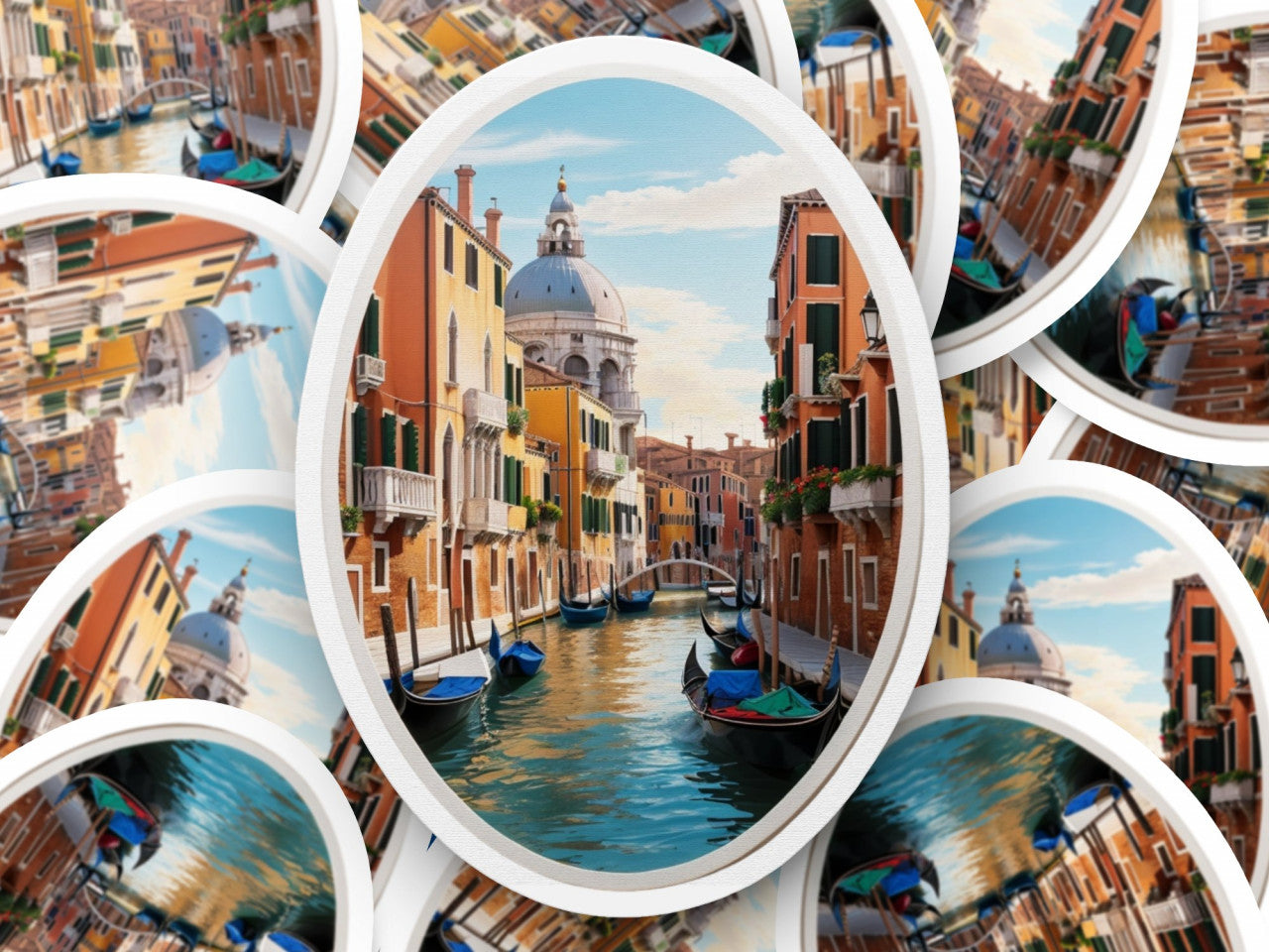 Set 2 bucati, Sticker decorativ, Orasul Venetia canale, Rezistent la apa, NO6042, 16 cm, Multicolor