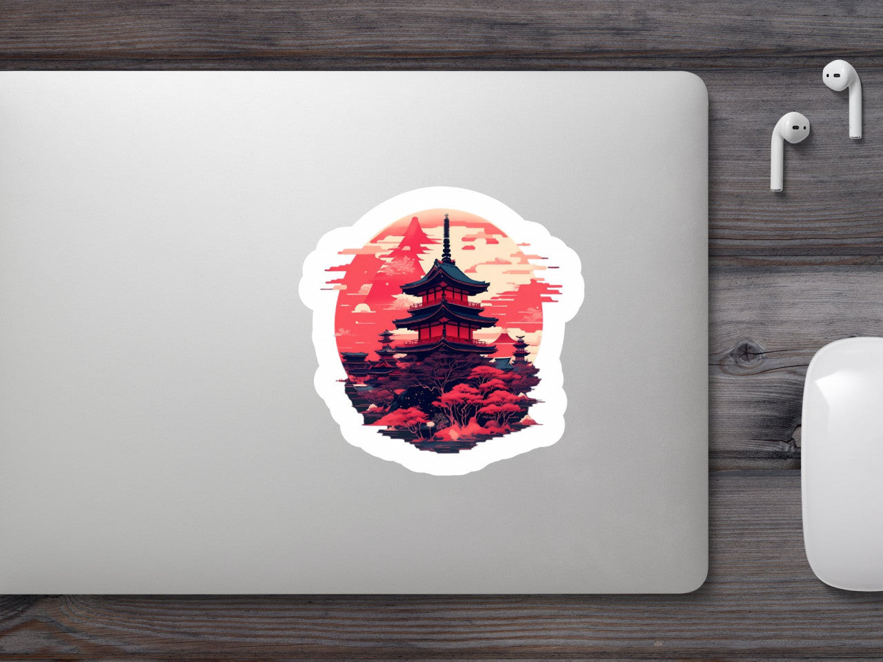 Set 2 bucati, Sticker decorativ, Pagoda japoneza in apus, Rezistent la apa, NO6239, 16 cm, Multicolor