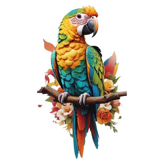 Set 2 bucati, Sticker decorativ, Papagal pe creanga, Rezistent la apa, NO6835, 16 cm, Multicolor