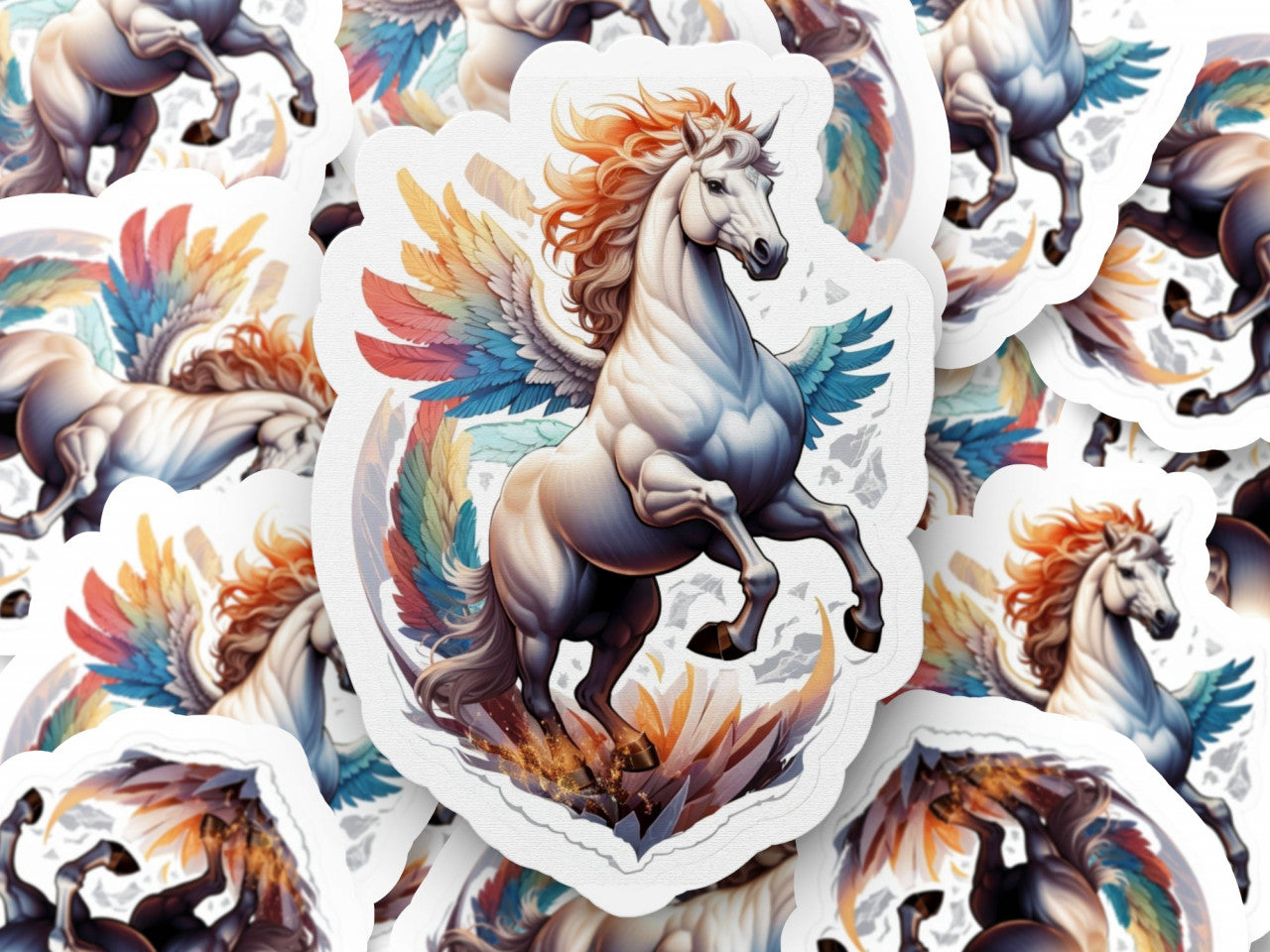 Set 2 bucati, Sticker decorativ, Pegasus personaj mitologic, Rezistent la apa, NO5726, 16 cm, Multicolor