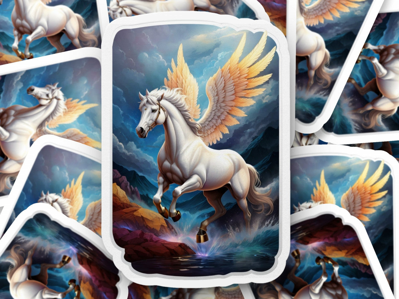 Set 2 bucati, Sticker decorativ, Pegasus, Rezistent la apa, NO5724, 16 cm, Multicolor