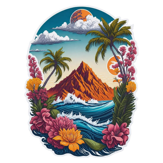 Set 2 bucati, Sticker decorativ, Peisaj cu palmieri, Rezistent la apa, NO6288, 16 cm, Multicolor