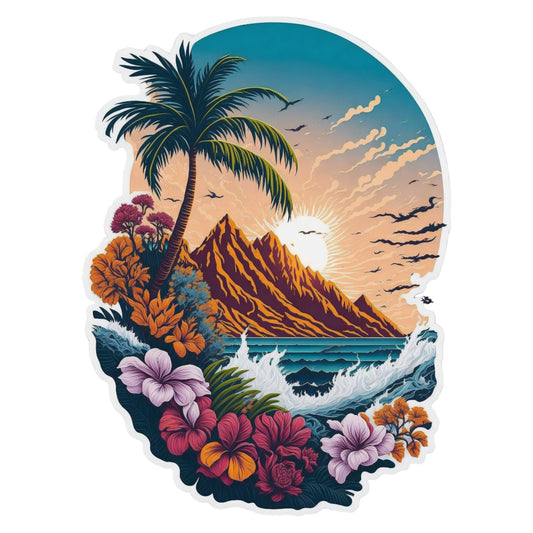 Set 2 bucati, Sticker decorativ, Peisaj cu palmieri, Rezistent la apa, NO6289, 16 cm, Multicolor