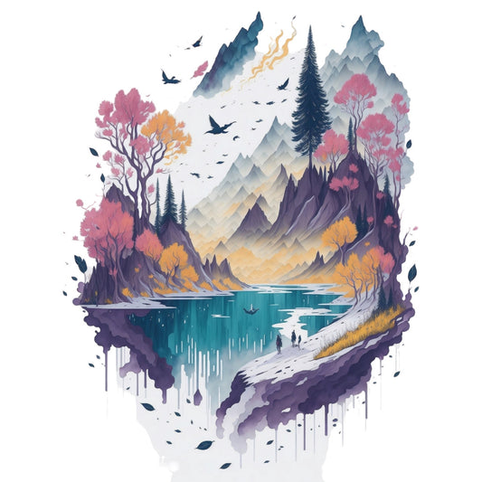 Set 2 bucati, Sticker decorativ, Peisaj de munte cu lac, Rezistent la apa, NO6349, 16 cm, Multicolor