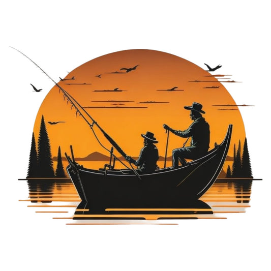 Set 2 bucati, Sticker decorativ, Pescari in barca, Rezistent la apa, NO6961, 16 cm, Multicolor