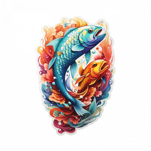 Set 2 bucati, Sticker decorativ, Pesti simbol zodia pesti, Rezistent la apa, NO5773, 16 cm, Multicolor