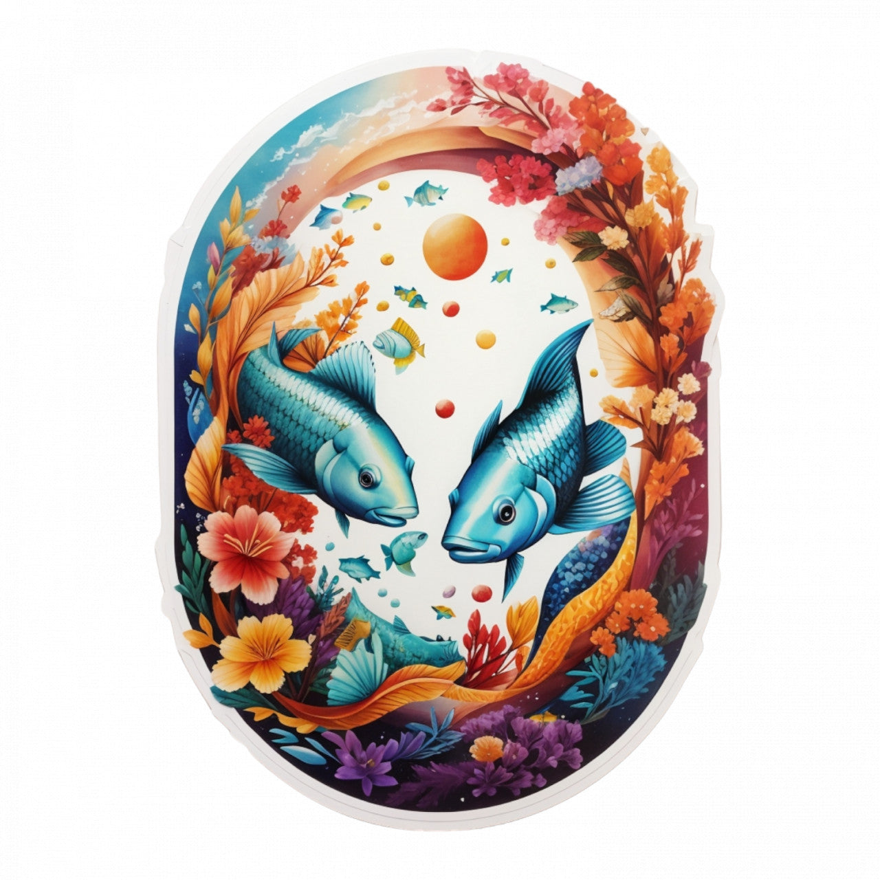 Set 2 bucati, Sticker decorativ, Pesti simbol zodia pesti, Rezistent la apa, NO5775, 16 cm, Multicolor
