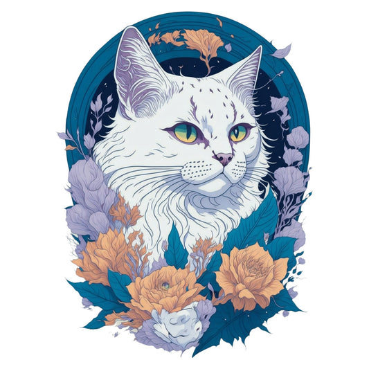 Set 2 bucati, Sticker decorativ, Pisica alba, Rezistent la apa, NO6250, 16 cm, Multicolor