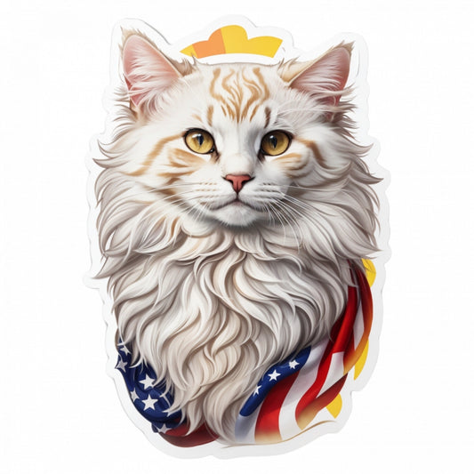 Set 2 bucati, Sticker decorativ, Pisica American Curl cu esarfa la gat, Rezistent la apa, NO4903, 16 cm, Multicolor