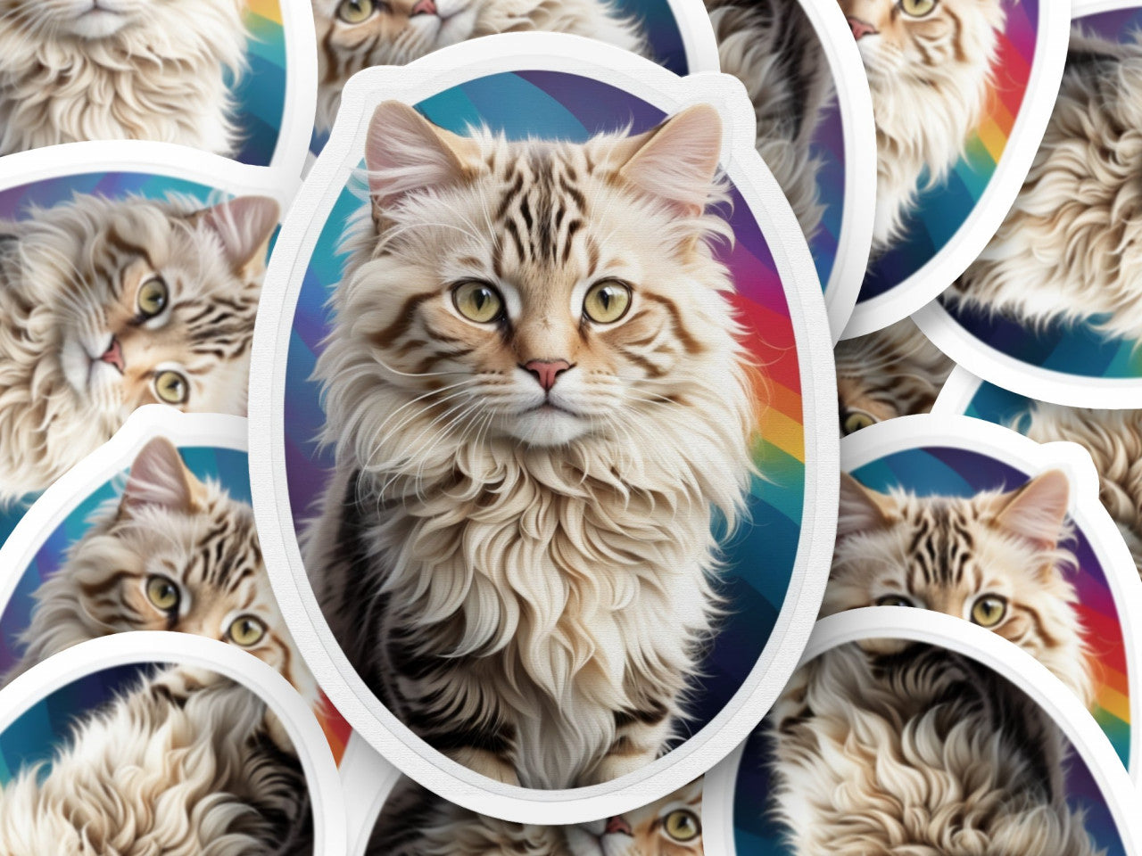 Set 2 bucati, Sticker decorativ, Pisica American Curl cu mustati lungi, Rezistent la apa, NO4904, 16 cm, Multicolor