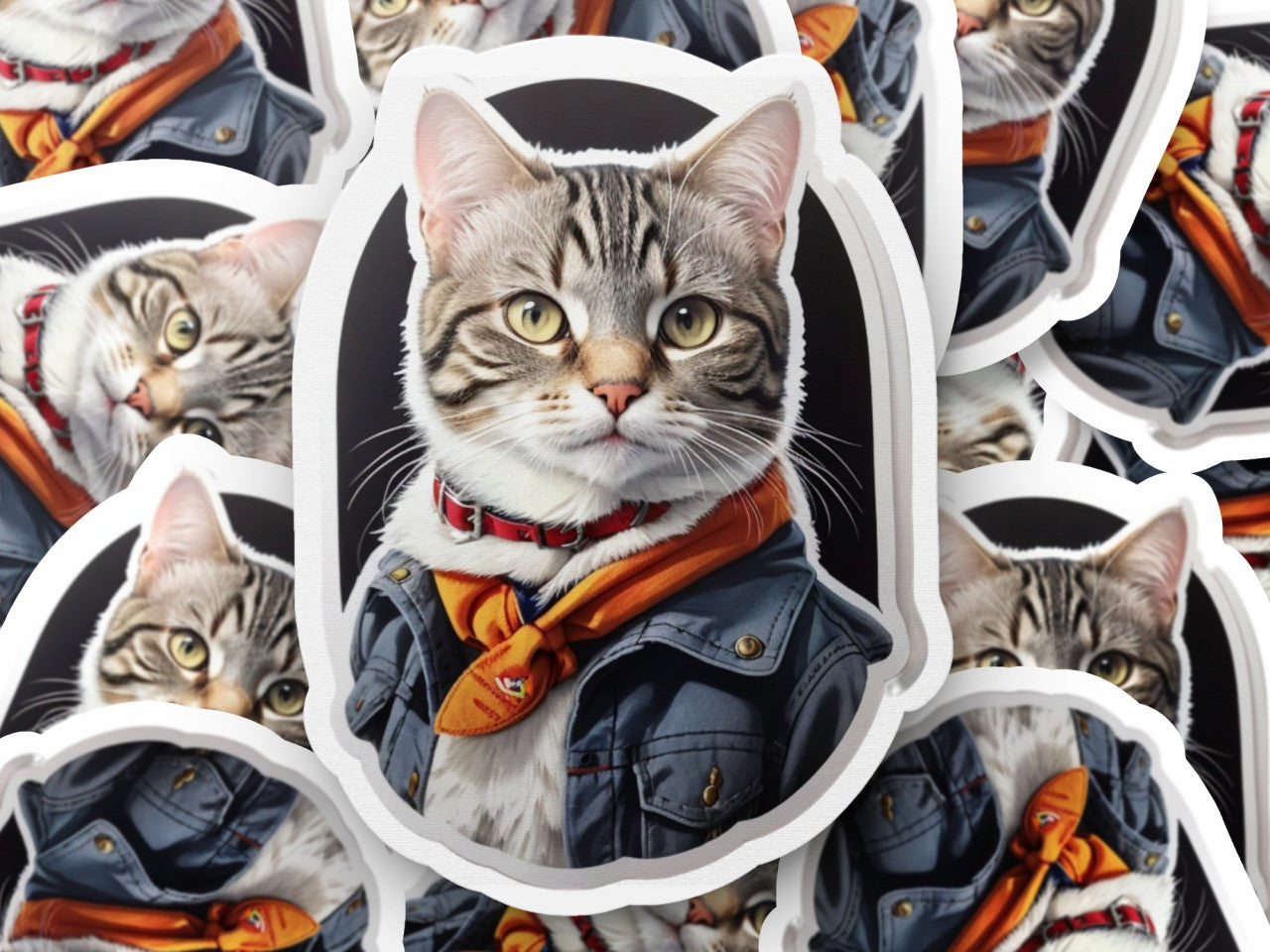 Set 2 bucati, Sticker decorativ, Pisica American wirehair cu jacheta, Rezistent la apa, NO4900, 16 cm, Multicolor