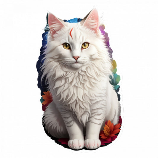 Set 2 bucati, Sticker decorativ, Pisica Angora turceasca, Rezistent la apa, NO6030, 16 cm, Multicolor