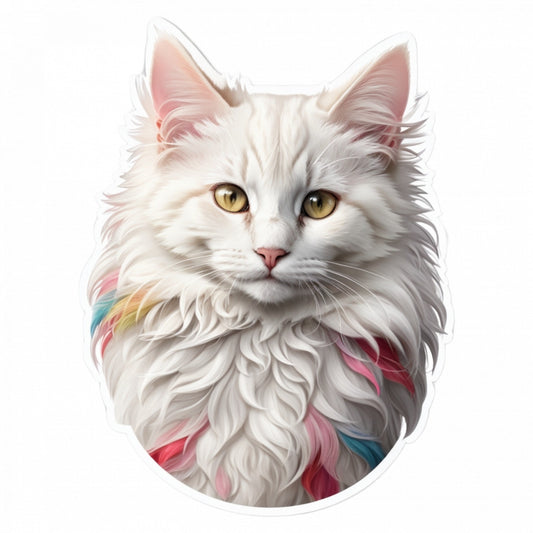 Set 2 bucati, Sticker decorativ, Pisica Angora turceasca, Rezistent la apa, NO6032, 16 cm, Multicolor