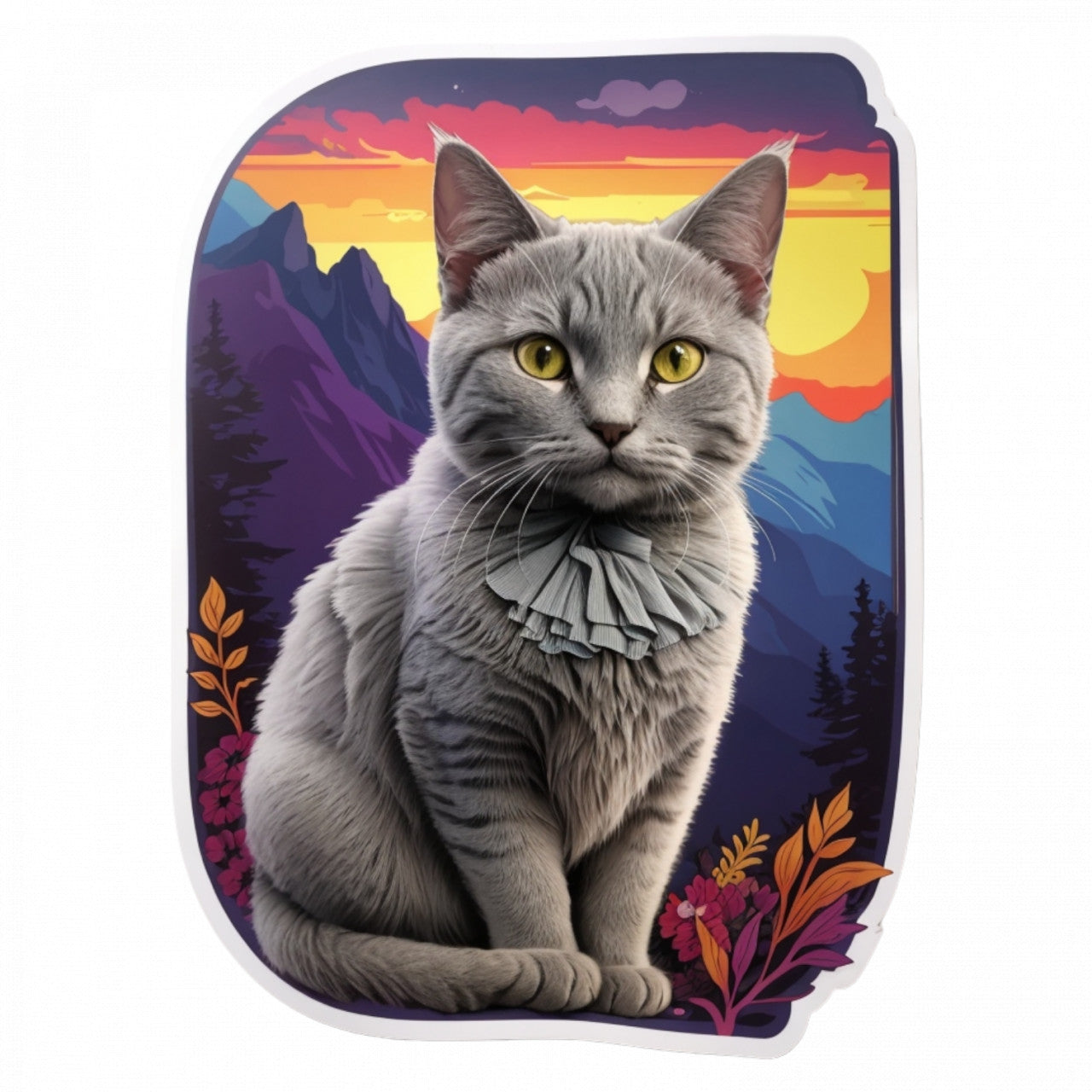 Set 2 bucati, Sticker decorativ, Pisica chartreux, cu funda Rezistent la apa, NO5065, 16 cm, Multicolor