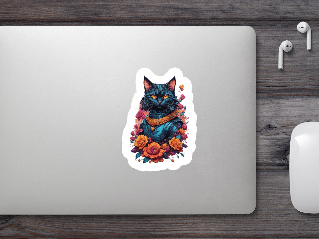 Set 2 bucati, Sticker decorativ, Pisica cu medalion, Rezistent la apa, NO7010, 16 cm, Multicolor