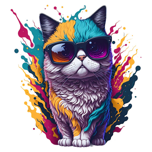 Set 2 bucati, Sticker decorativ, Pisica cu ochelari de soare, Rezistent la apa, NO6298, 16 cm, Multicolor