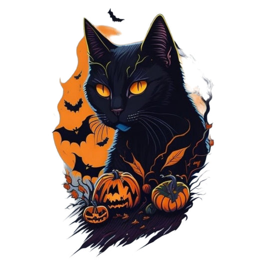 Set 2 bucati, Sticker decorativ, Pisica cu ochi luminosi de halloween, Rezistent la apa, NO6971, 16 cm, Multicolor
