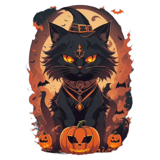 Set 2 bucati, Sticker decorativ, Pisica cu puteri magice de halloween, Rezistent la apa, NO6275, 16 cm, Multicolor