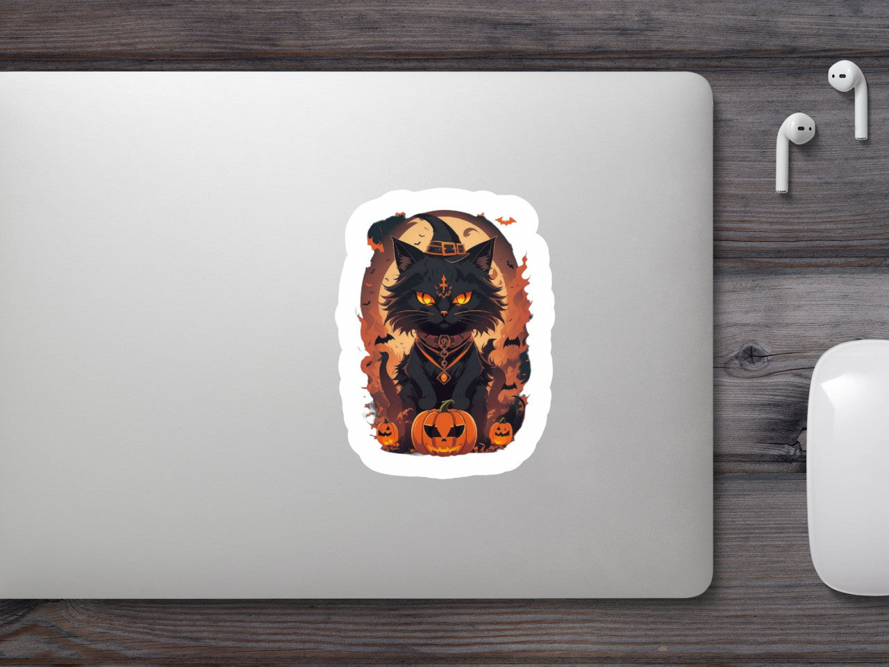 Set 2 bucati, Sticker decorativ, Pisica cu puteri magice de halloween, Rezistent la apa, NO6275, 16 cm, Multicolor