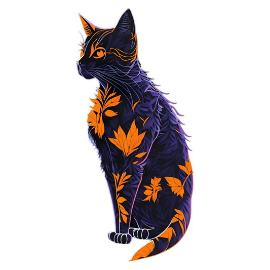 Set 2 bucati, Sticker decorativ, Pisica din frunze, Rezistent la apa, NO6278, 16 cm, Multicolor