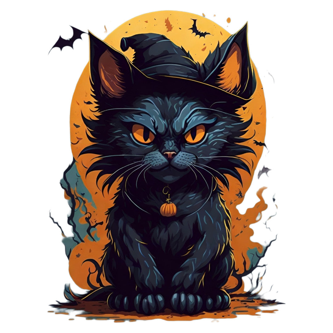 Set 2 bucati, Sticker decorativ, Pisica halloween, Rezistent la apa, NO6276, 16 cm, Multicolor