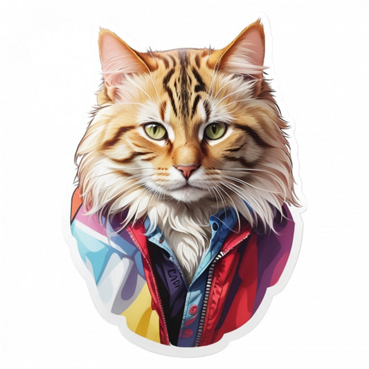 Set 2 bucati, Sticker decorativ, Pisica Maine Coon cu jacheta impermeabila , Rezistent la apa, NO5552, 16 cm, Multicolor