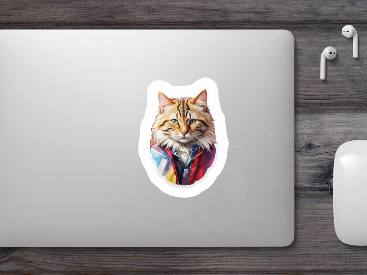 Set 2 bucati, Sticker decorativ, Pisica Maine Coon cu jacheta impermeabila , Rezistent la apa, NO5552, 16 cm, Multicolor