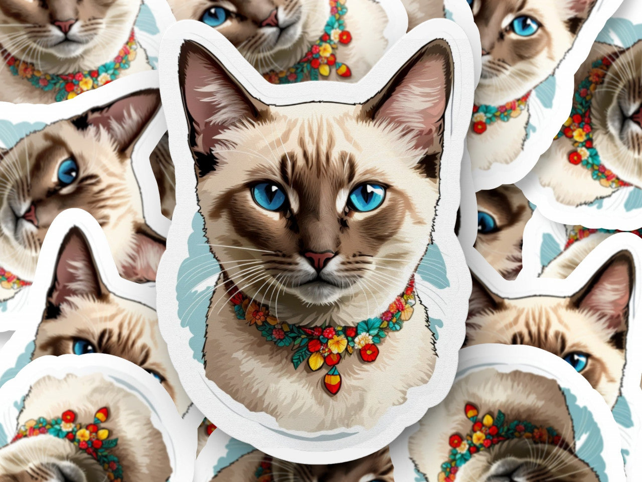 Set 2 bucati, Sticker decorativ, Pisica Siameza, Rezistent la apa, NO5923, 16 cm, Multicolor
