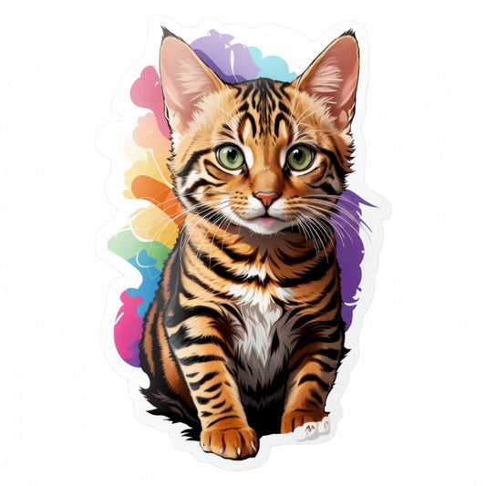 Set 2 bucati, Sticker decorativ, Pisica Toyger, Rezistent la apa, NO6015, 16 cm, Multicolor