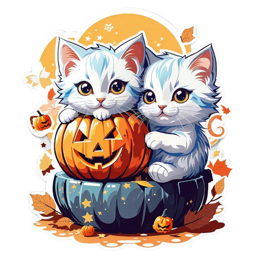 Set 2 bucati, Sticker decorativ, Pisicute halloween, Rezistent la apa, NO6447, 16 cm, Multicolor
