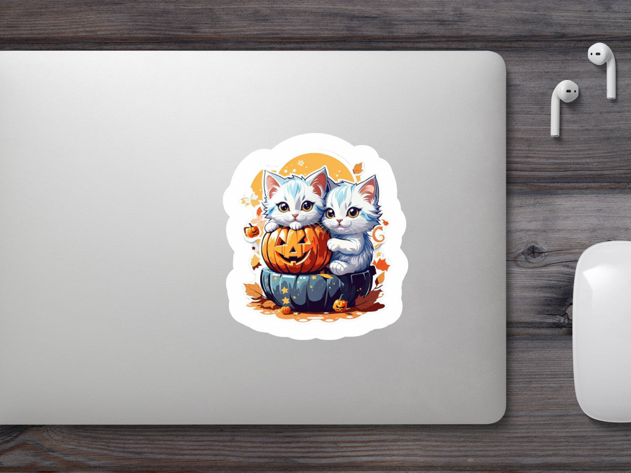 Set 2 bucati, Sticker decorativ, Pisicute halloween, Rezistent la apa, NO6447, 16 cm, Multicolor
