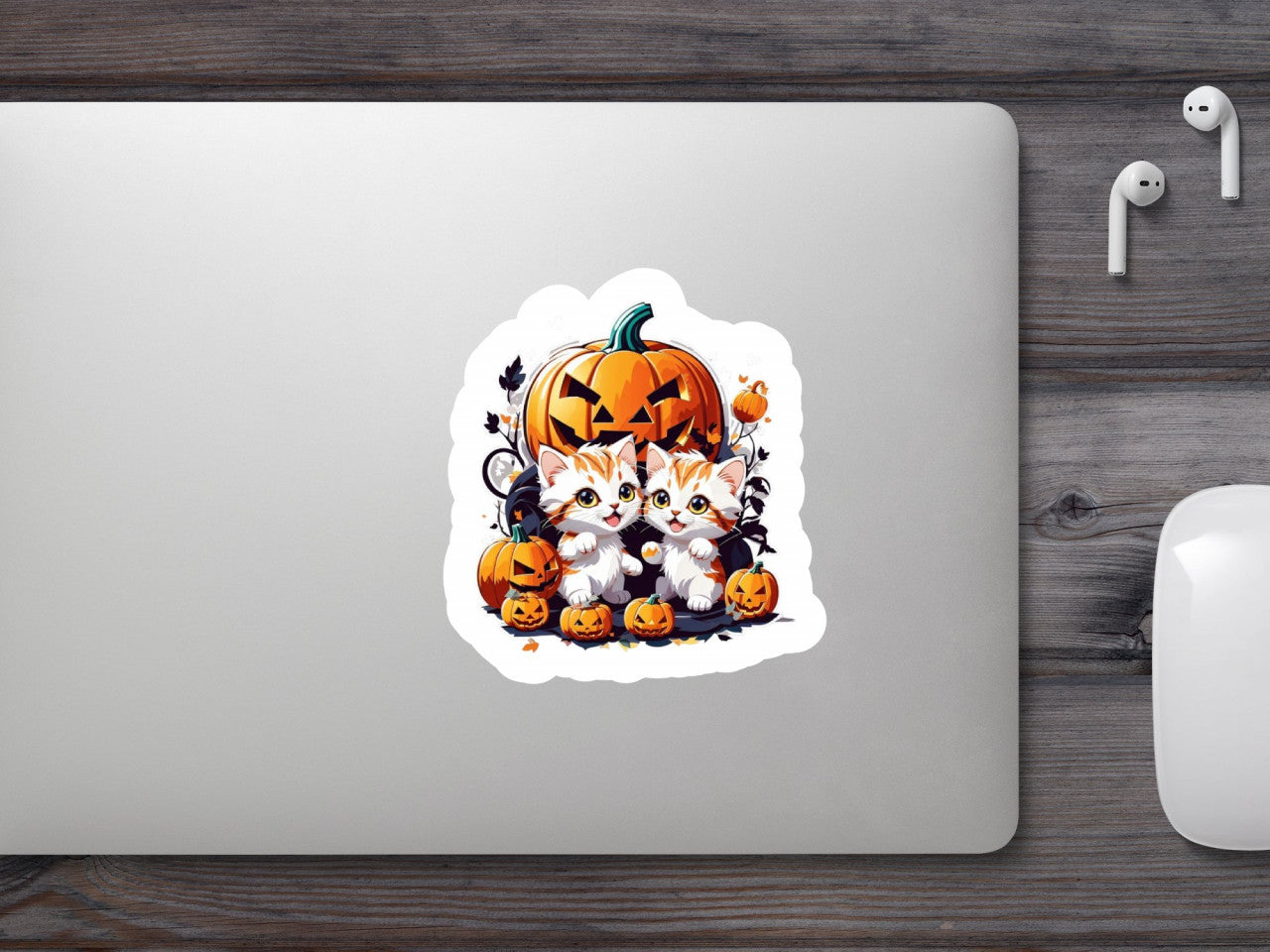 Set 2 bucati, Sticker decorativ, Pisoi si dovleci de halloween, Rezistent la apa, NO6446, 16 cm, Multicolor