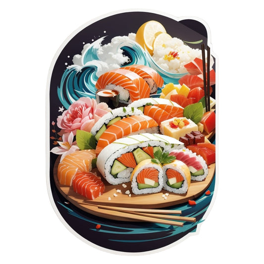 Set 2 bucati, Sticker decorativ, Platou cu Sushi, Rezistent la apa, NO6896, 16 cm, Multicolor