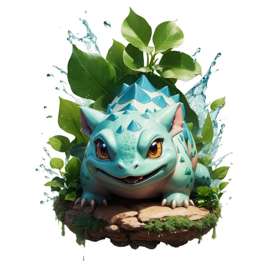 Set 2 bucati, Sticker decorativ, Pokemon bulbasaur pe pietre, Rezistent la apa, NO6704, 16 cm, Multicolor
