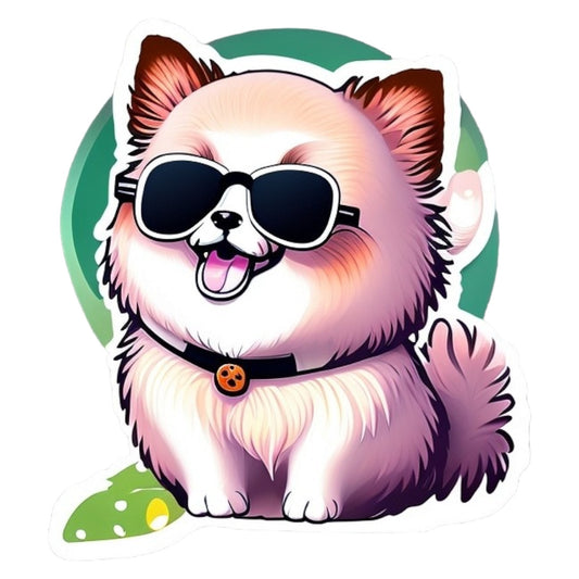 Set 2 bucati, Sticker decorativ, Pomeranian cu ochelari, Rezistent la apa, NO7052, 16 cm, Multicolor