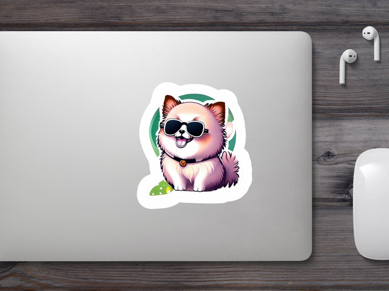 Set 2 bucati, Sticker decorativ, Pomeranian cu ochelari, Rezistent la apa, NO7052, 16 cm, Multicolor