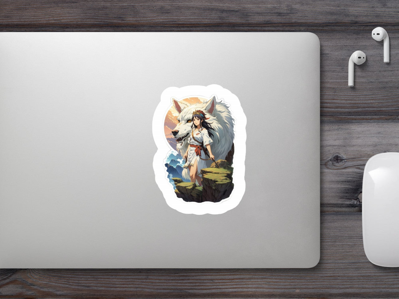 Set 2 bucati, Sticker decorativ, Printesa Mononoke cu lupul , Rezistent la apa, NO6856, 16 cm, Multicolor