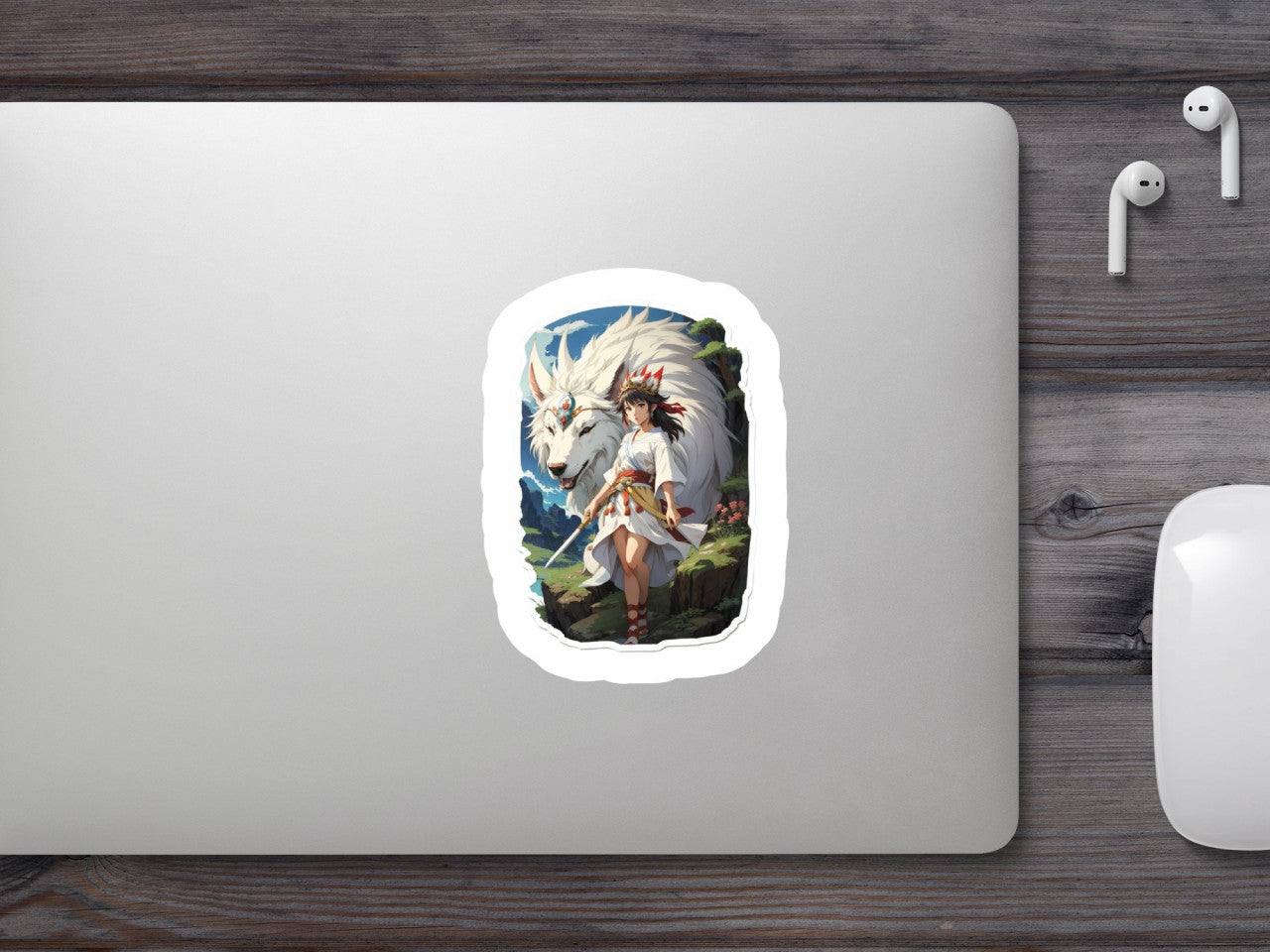 Set 2 bucati, Sticker decorativ, Printesa Mononoke cu lupul si sabia, Rezistent la apa, NO6857, 16 cm, Multicolor