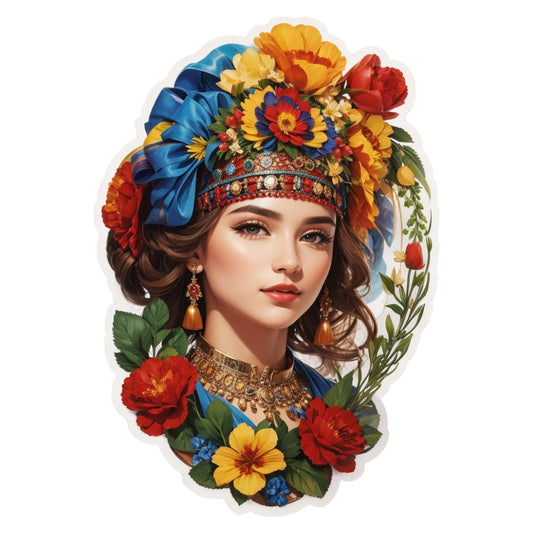 Set 2 bucati, Sticker decorativ, Romanca in costum folcloric, Rezistent la apa, NO6858, 16 cm, Multicolor