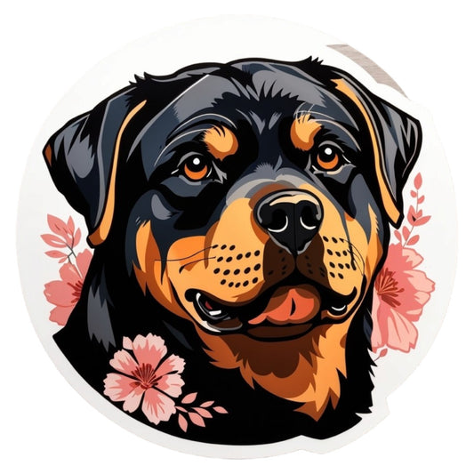 Set 2 bucati, Sticker decorativ, Rotweiler cu flori, Rezistent la apa, NO6864, 16 cm, Multicolor