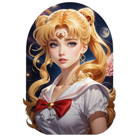 Set 2 bucati, Sticker decorativ, Sailor Moon cu funda, Rezistent la apa, NO6867, 16 cm, Multicolor